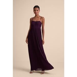 NWT Lulus Delina Plum Plisse Chiffon Tie-Back Maxi Dress Gala Banquet Wedding XL